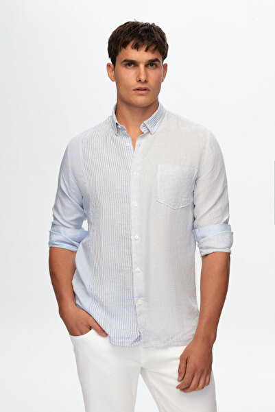 Tween Slim Fit Mavi Keten Gömlek