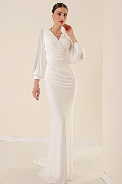 By Saygı Dlouhé šifonové šaty s dvojitým výstřihem vepředu s podšívkou