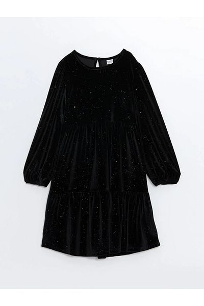 LC Waikiki Lcw Kids New Black Bike Collar Velvet Girl's Dress
