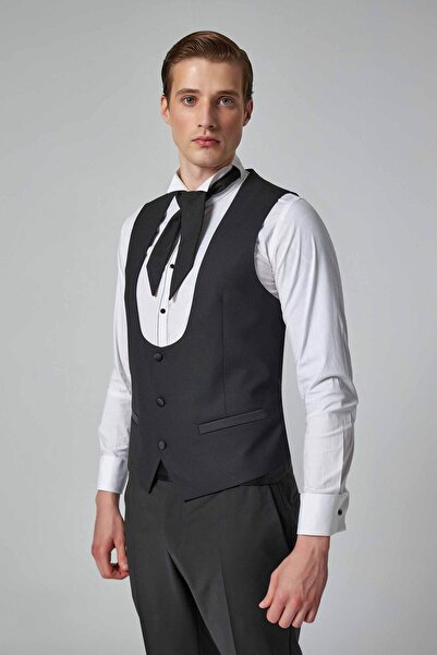 Tween Slim Fit Siyah Yünlü Yelek