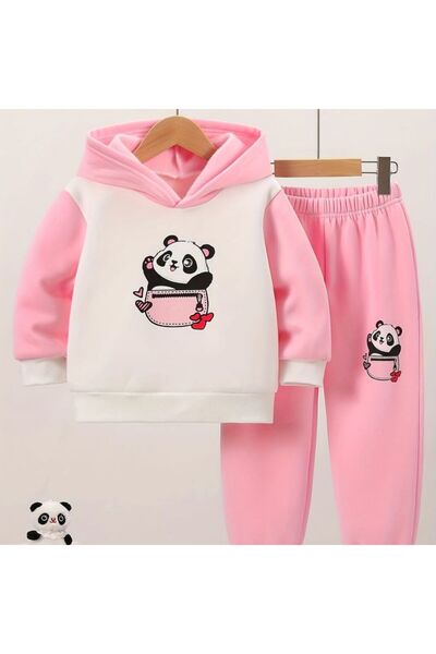 VESTIR BIEN Panda Printed Pink and White Children's Under-Top Set