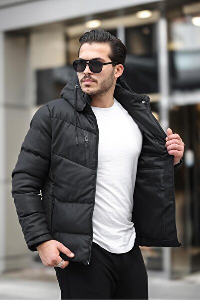 ByTrend Διπλό φερμουάρ στο στήθος Φουσκωτό παλτό από δέρμα άνθρακα PLDP 2986_50406-1