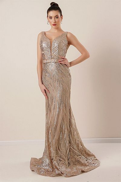 By Saygı Ghost Tulle Glitter Long Dress - Thick Straps and Lined