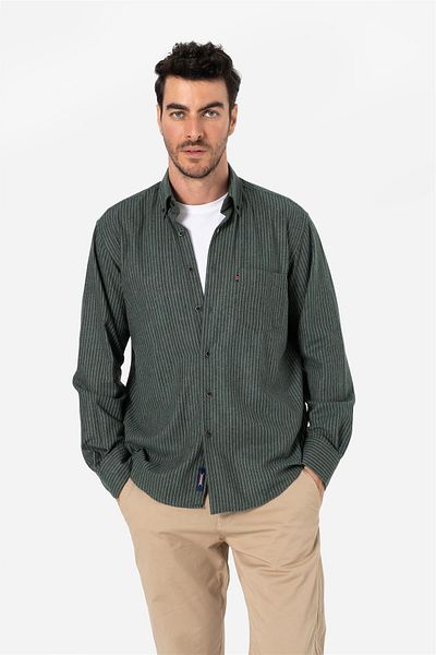 Brothers ΑΝΔΡΙΚΟ COMFORT FIT ΜΑΚΡΥΜΑΝΙΚΟ ΠΟΥΚΑΜΙΣΟ ΦΑΝΕΛΑ ΜΟΝΗ ΤΣΕΠΗ HUN LS ΠΡΑΣΙΝΟ-ΜΠΕΖ B01.242.529