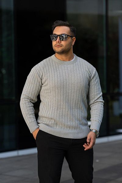 VİP LOKAL Gray Non-Pilling Slim Fit Patterned Sweater