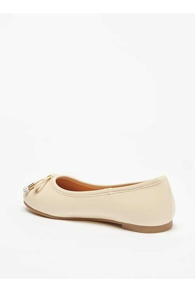 Little Missy Solid Round Toe Ballerina Shoes with Bow Detail