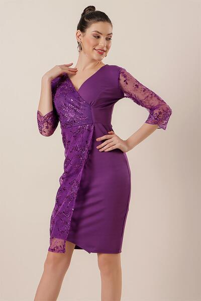 By Saygı One Side And Sleeves Lace Evening Dress