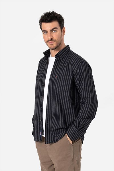 Brothers ΑΝΔΡΙΚΟ COMFORT FIT ΜΑΚΡΥΜΑΝΙΚΟ ΠΟΥΚΑΜΙΣΟ ΦΑΝΕΛΑ ΜΟΝΗ ΤΣΕΠΗ HUN LS ΜΑΥΡΟ-ΛΕΥΚΟ B01.242.529