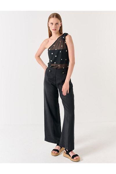 Jimmy Key Schwarze, locker geschnittene, gewebte Hose mit weitem Bein und hoher Taille