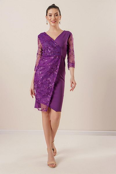 By Saygı One Side And Sleeves Lace Evening Dress
