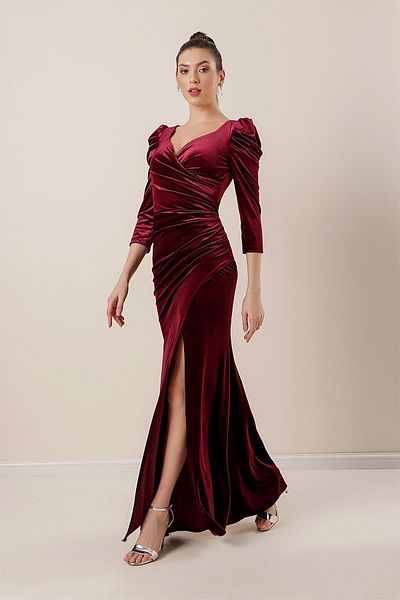 By Saygı Rochie lungă din catifea plisată