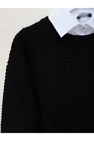 Modamorfo Round Neck Knitted Knitwear Sweater - Black