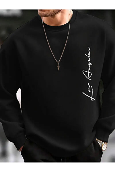 Frisson Hanorac negru unisex supradimensionat - Decolteu rotund, Imprimat