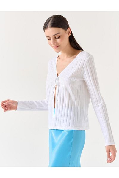 Jimmy Key Fehér, egyenes szabású, nyitott gallérral ellátott, hosszú ujjú camisole kardigán