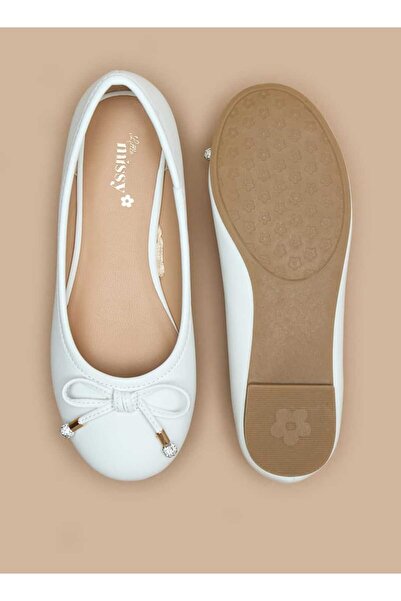 Little Missy Solid Round Toe Ballerina Shoes with Bow Detail