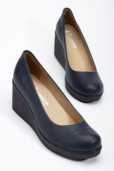 Dilimler Ayakkabı Navy Blue Women's Wedge Heel Shoes - Face-Flat Skin