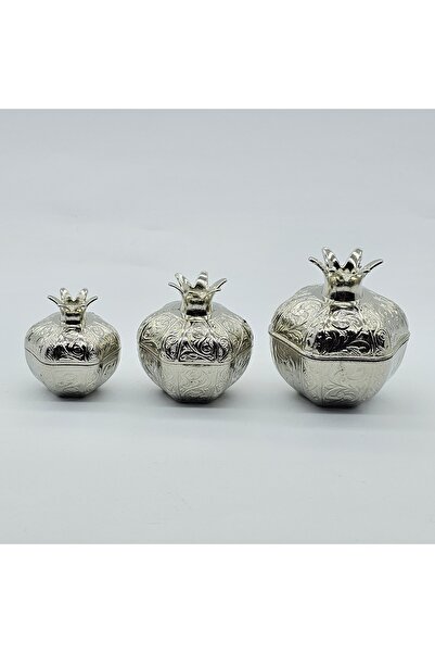 BAKIR Üçlü set gümüş renkli nar şeklinde şekerlik