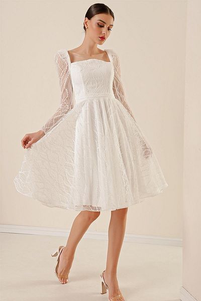 By Saygı Gefüttertes Mini-Blumenkleid mit quadratischem Ausschnitt