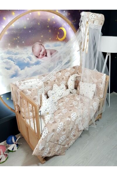Baby Clime 70X130 Baby Sleeping Set - Mosquito Net and Apparatus - Brown Cloud Star Pattern