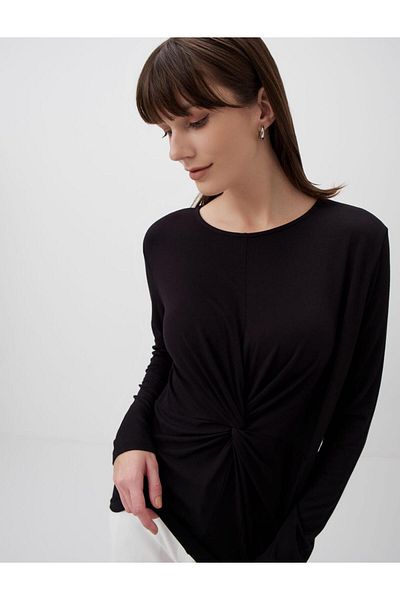 Jimmy Key Long Sleeve Gather Detailed Black Blouse