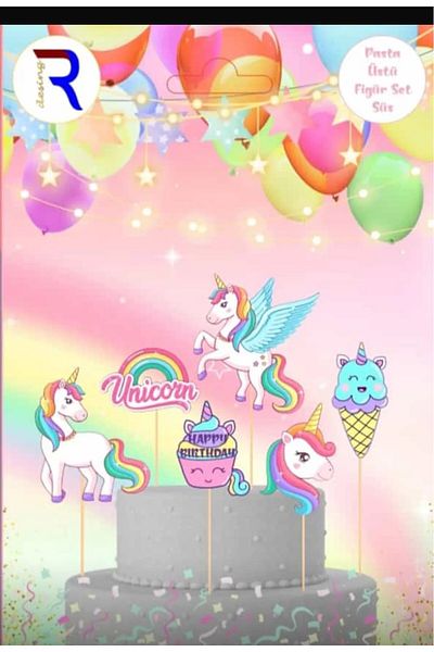 Bkmc 6 Pcs, Unicorn Themed Birthday Cake Ornament Unicorn Baby Cake Ornament