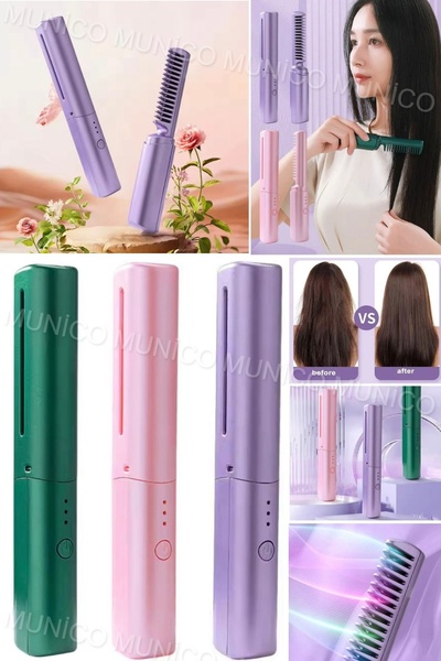 Munico Kablosuz Seramik Saç Düzleştirici Tarak Ofiste Araba Pratik Taşınabili...