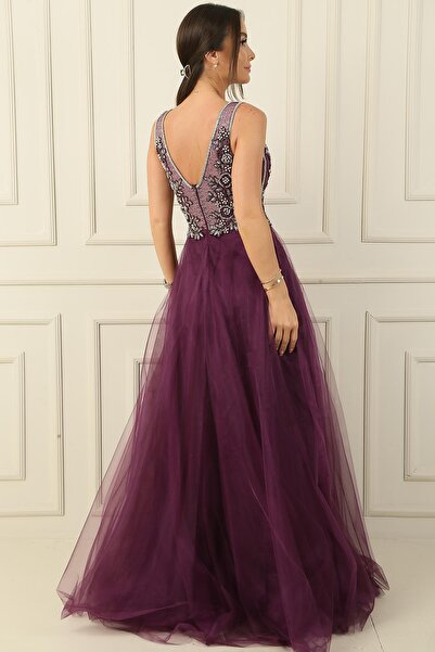 By Saygı Μακρύ φόρεμα από τούλι - Κεντημένο με πέτρα και χάντρες και φόδρα