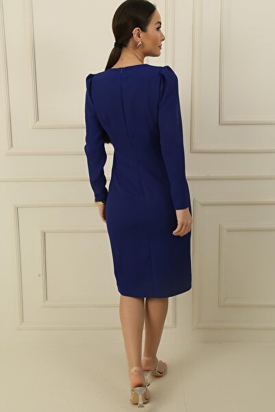 By Saygı Kruvaze Tek Yaka Boncuk Detaylı Yarım Astarlı Anvelop Elbise