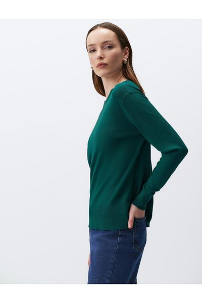 Jimmy Key Pulover tricot de bază cu mânecă lungă verde