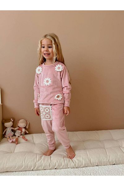 YİGİT BUTİK Set pentru fete din țesătură din catifea brodat Yigit Boutique Daisy