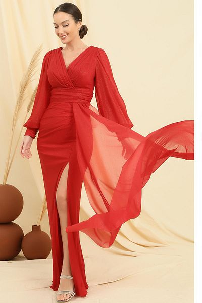 By Saygı Zweireihiges, geknöpftes, gefüttertes, ärmelloses Kleid mit Taschentuch und Glitzer