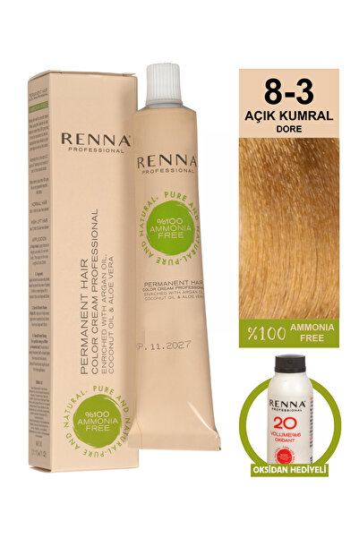 Renna Bitkisel Saç Boyası 8-3 Açık Kumral Dore 60 ml - Oksidan Hediyeli (%100...
