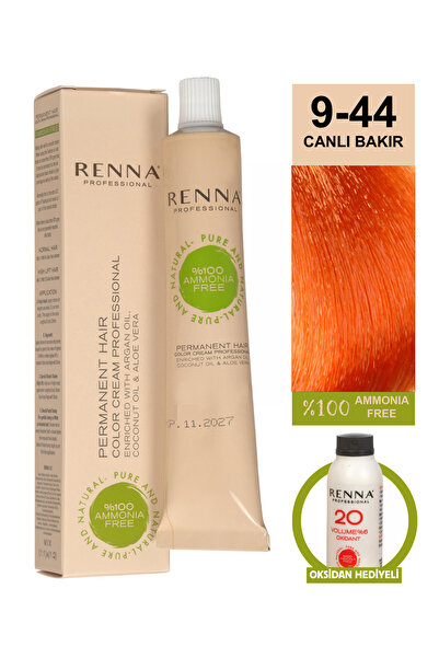 Renna Bitkisel Saç Boyası 9-44 Canlı Bakır 60 Ml - Oksidan Hediyeli (%100 Amo...