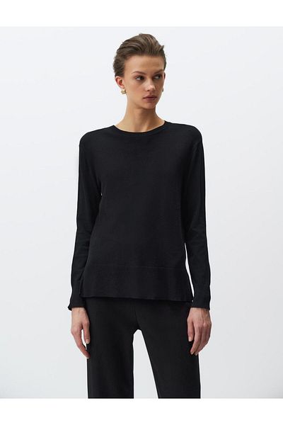 Jimmy Key Pulover negru cu mânecă lungă din tricot de bază