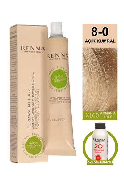 Renna Bitkisel Saç Boyası 8-0 Açık Kumral 60 ml - Oksidan Hediyeli (%100 AMON...