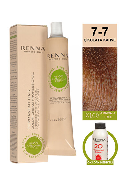 Renna Bitkisel Saç Boyası 7-7 Çikolata Kahve 60 Ml - Oksidan Hediyeli (%100 A...