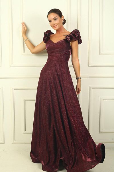 By Saygı Glittery Draped Μακρύ Φόρεμα - Χαμηλό μανίκι βολάν
