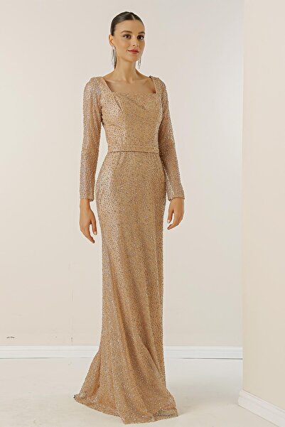 By Saygı Dlouhé šaty lemované čtvercovým výstřihem s broušenými kameny a širokou škálou velikostí