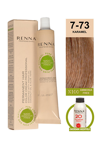 Renna Bitkisel Saç Boyası 7-73 Karamel 60 ml - Oksidan Hediyeli (%100 AMONYAK...