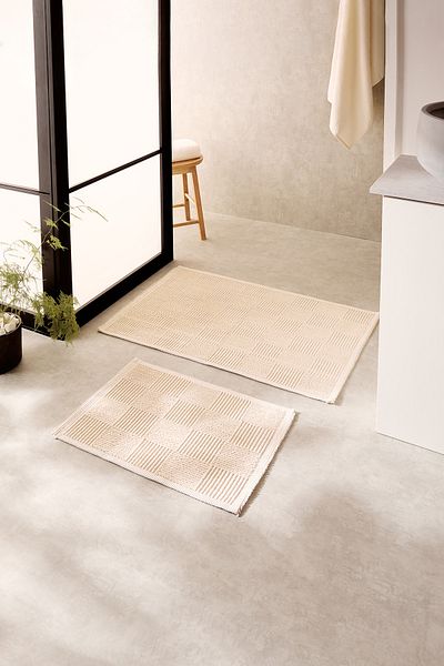Ocean Home Textile قطعتان من سجادة الحمام القطنية القابلة للغسل بلون إكرو