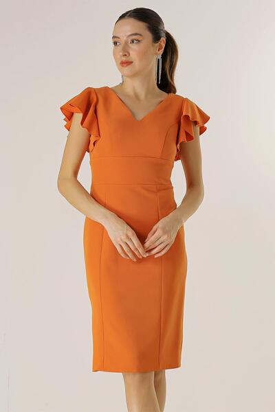 By Saygı Přední zadní strana s rukávy s výstřihem do V, podšité krepové šaty