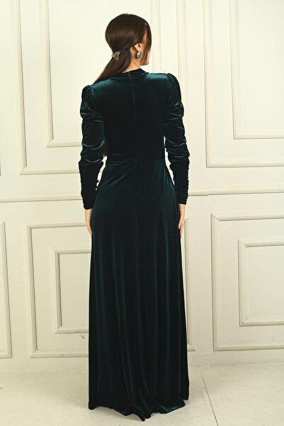 By Saygı Dlouhé sametové šaty - nařasené, detail na knoflíky a plisované