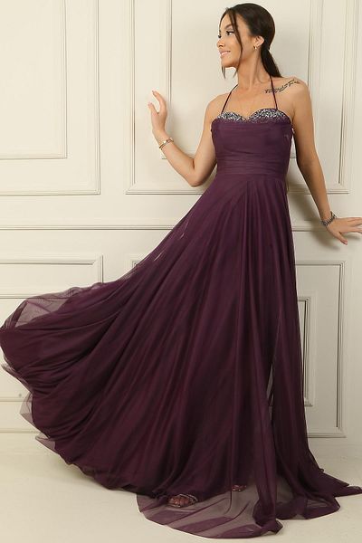 By Saygı Rochie de seară lungă din tul, căptușită cu drape și piatră