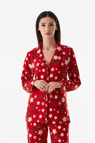 Fulla Moda Суетен пижамен комплект - със звезден десен, яка