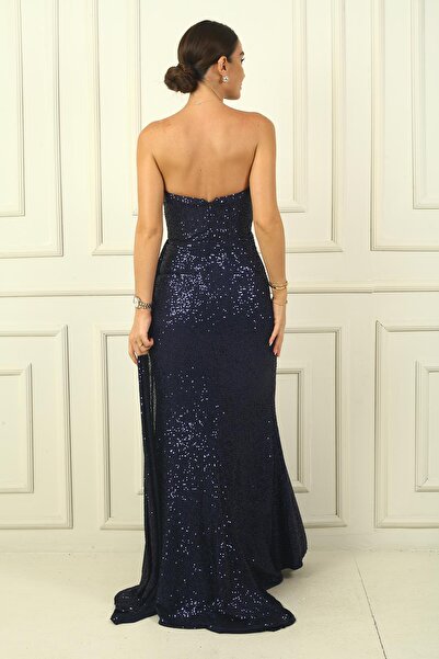 By Saygı Довга сукня з драпірованими паєтками без бретелей на підкладці