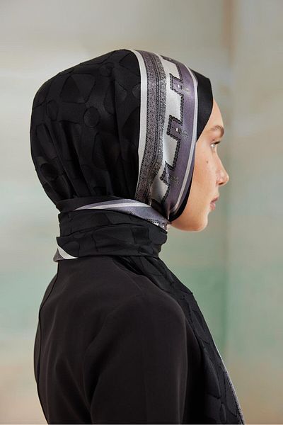 Cardion شال محروق فاخر - أسود-فضي