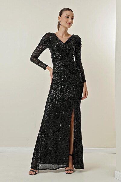 By Saygı Dlouhé flitry s dvojitým nákrčníkem vpředu s podšívkou