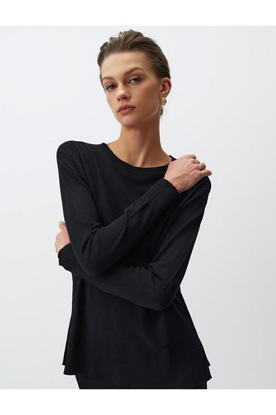 Jimmy Key Pulover negru cu mânecă lungă din tricot de bază