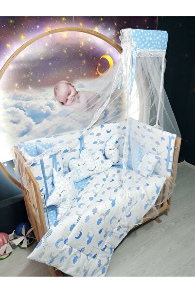 Baby Clime 70X130 Baby Sleeping Set - Mosquito Net and Apparatus - Blue Crescent Star Pattern