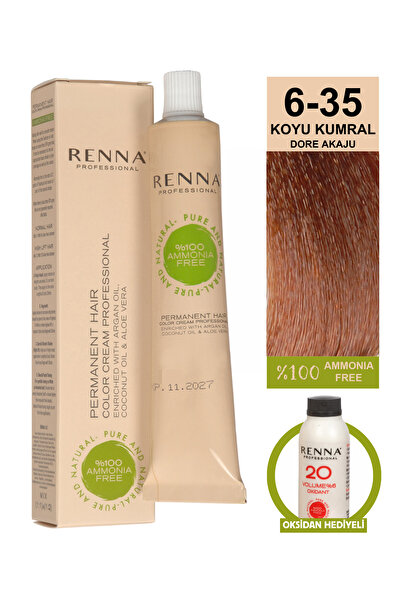Renna Bitkisel Saç Boyası 6-35 Koyu Kumral Dore Akaju 60 Ml - Oksidan Hediyel...